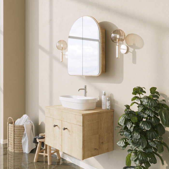 Hanah Home Armario de Baño Beige 50x45x12 cm con Espejo 70x60x2 cm Calidad Duradera